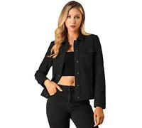 Allegra K Women's Turn-Down Collar Flap Pockets Snap Button Faux Suede Jacket, Black, M