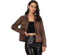 Allegra K Women's Turn-Down Collar Flap Pockets Snap Button Faux Suede Jacket, Coffee, Medium (a21101400ux0033)