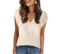 Allegra K Women's V Neck Sweater Vest 2025 Ribbed Knit Sleeveless Casual Loose Fit Pullover Sweaters Top, Apricot, M