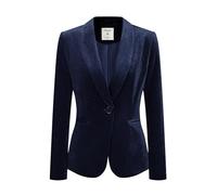Allegra K Women's Velvet Blazer Solid Color Long Sleeve Notched Lapel Single Breasted Suit Jackets Deep Blue XL
