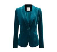 Allegra K Women's Velvet Blazer Solid Color Long Sleeve Notched Lapel Single Breasted Suit Jackets Lake Blue 3XL