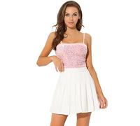 Allegra K Women's Velvet Spaghetti Strap Glitter Sequin Tank Camisole Club Party Crop Cami Top Pink 16