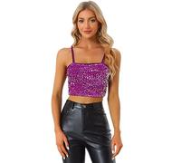 Allegra K Women's Velvet Spaghetti Strap Glitter Sequin Tank Camisole Club Party Crop Cami Top Purple L