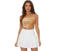 Allegra K Women's Velvet Spaghetti Strap Glitter Sequin Tank Camisole Club Party Crop Cami TopGold M