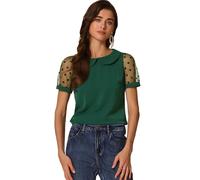 Allegra K Women's Vintage 1940s Blouses, Polka Dots Blouse, Peter Pan Collar Top, Short Sleeves Tops Dark Green S