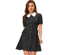 Allegra K Women's Vintage Peter Pan Collar Lace Up Button Down A Line Dress, Black, S