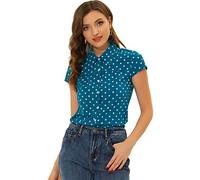Allegra K Women's Vintage Polka Dot Shirt Retro Short Sleeve Button Up Tops | Lovely Shirts, Retro Vintage Shirts, Button Down Shirts, Dressy Casual Shirts, Summer Spring Blouse Top