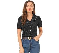 Allegra K Women's Vintage Polka Dots Peter Pan Collar Puff Short Sleeve Shirt Top, Black, S