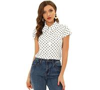 Allegra K Women's Vintage Short Sleeve Polka Dots Top Shirt White S-8