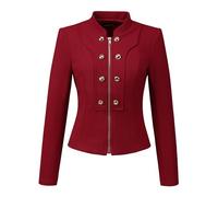 Allegra K Women's Vintage Steampunk Stand Collar Button Decor Zip Up Blazer Jacket Wine Red M