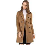 Allegra K Women's Winter Coat Elegant Notched Lapel Double Breasted Trench Coat Camel S