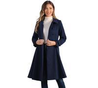 Allegra K Women's Winter Coat Overcoat Lapel Collar Long Swing A Line Double Breasted Pea Coat, Dark Blue, M