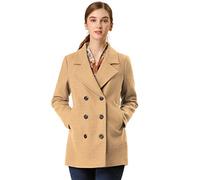 Allegra K Women's Winter Coats Long Sleeve Lapel Mid-thigh A-Line Outerwear Double Breasted Pea Coat Camel M