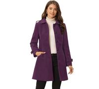 Allegra K Women's Winter Outerwear Overcoat Peter Pan Collar Mid-thigh A-line Single Breasted Pea Coat, Purple, S