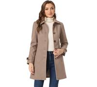 Allegra K Women's Winter Outerwear Overcoat Peter Pan Collar Mid-thigh A-line Single Breasted Pea Coat, Taupe Khaki, L