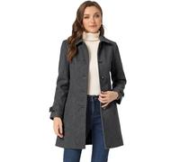 Allegra K Women's Winter Outerwear Overcoat Peter Pan Collar Mid-thigh A-line Single Breasted Pea Coat, Dark Gray, L