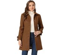 Allegra K Women's Winter Outerwear Overcoat Peter Pan Collar Mid-thigh A-line Single Breasted Pea Coat, Dark Brown, XL