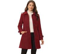 Allegra K Women's Winter Outerwear Overcoat Peter Pan Collar Mid-thigh A-line Single Breasted Pea Coat, Red, L