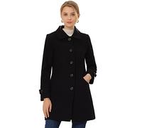 Allegra K Women's Winter Outerwear Overcoat Peter Pan Collar Mid-thigh A-line Single Breasted Pea Coat, Black, M