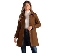 Allegra K Women's Winter Outerwear Overcoat Peter Pan Collar Mid-thigh A-line Single Breasted Pea Coat, Dark Brown, L