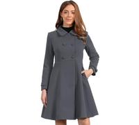 Allegra K Women's Winter Overcoat A Line Trench Coat Lapel Collar Swing Double Breasted Long Dress Coat, Dark Grey, M