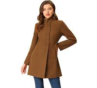Allegra K Women's Winter Overcoat Mid-Long Stand Collar Single Breasted Coat Outerwear, Brown, S