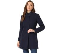 Allegra K Women's Winter Overcoat Mid-Long Stand Collar Single Breasted Coat Outerwear, Navy Blue, M