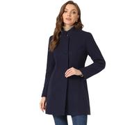 Allegra K Women's Winter Overcoat Mid-Long Stand Collar Single Breasted Coat Outerwear, Navy Blue, XS