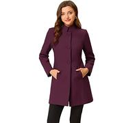 Allegra K Women's Winter Overcoat Mid-Long Stand Collar Single Breasted Coat Outerwear, Purplish Red, L