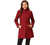 Allegra K Women's Winter Overcoat Mid-Long Stand Collar Single Breasted Coat Outerwear, Red, M