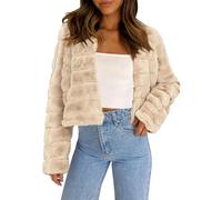 Allegra K Women's Winter Warm Cropped Jacket Collarless Faux Fur Fluffy Coat Apricot L
