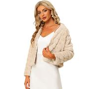 Allegra K Women's Winter Warm Cropped Jacket Collarless Faux Fur Fluffy Coat Apricot M