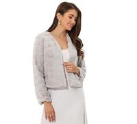 Allegra K Women's Winter Warm Cropped Jacket Collarless Faux Fur Fluffy Coat Light Gray XS