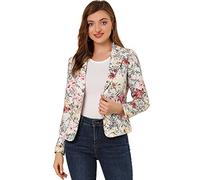 Allegra K Women's Work Casual Fitted Blazer Notch Lapel Printed Open Front Suit Jacket, Beige-Floral, S
