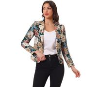 Allegra K Women's Work Casual Fitted Blazer Notch Lapel Printed Open Front Suit Jacket, Dark Green-Floral, M
