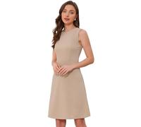Allegra K Women's Work Dress Round Neck Solid Color Sleeveless A-Line Business Casual Office Dresses, Apricot, L