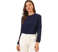 Allegra K Women's Work Office Chiffon Shirt Semi Sheer Long Sleeves Keyhole Neck Elegant Blouse Top - blue - Medium