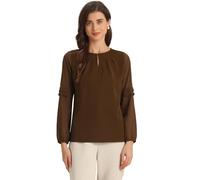 Allegra K Women's Work Office Chiffon Shirt Semi Sheer Long Sleeves Keyhole Neck Elegant Blouse Top Dark Brown XL