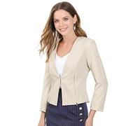 Allegra K Women's Work Office Collarless Zipper Short Coat Suit Cropped Blazer Jacket Beige L-16
