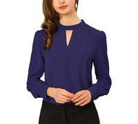 Allegra K Women's Work Office Shirt Keyhole Elegant Stand Collar Fall Long Sleeve Chiffon Blouse Dark Purple L
