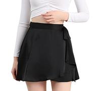 Allegra K Women's Wrap Skater Skirts High Waist Satin Mini Skirt Black L-16