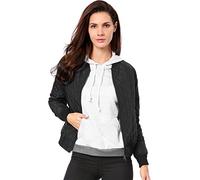 Allegra K Women's Zip Up Raglan Long Sleeves Quilted Bomber Jacket Black XS