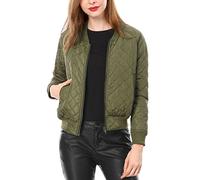 Allegra K Women's Zip Up Raglan Long Sleeves Quilted Bomber Jacket Green XL