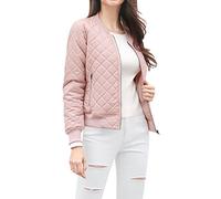 Allegra K Women's Zip Up Raglan Long Sleeves Quilted Bomber Jacket Pink S