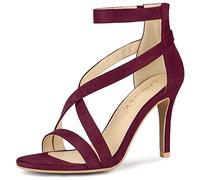 Allegra K Women's Zipper Ankle Strap Stiletto Heel Sandals Burgundy 5 UK/Label Size 7 US