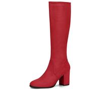 Allegra K Women's Zipper Chunky Heel Knee High Boots Red 6 UK/Label Size 8 US