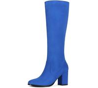 Allegra K Women's Zipper Chunky Heel Knee High Boots Royal Blue 4.5 UK/Label Size 6.5 US -