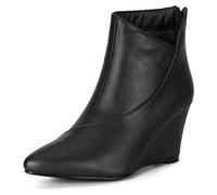 Allegra K Women's Zipper Wedge Heel Ankle Booties Black 5 UK/Label Size 7 US