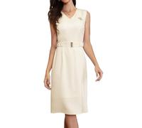 Allegra K Work Dress for Women Elegant V Neck Sleeveless Belted Office Business Sheath Dresses Apricot S