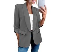 Allegra K Work Office Blazer for Women's Shawl Collar Ruched 3/4 Sleeves Dressy Suit Blazer Dark Gray XL
